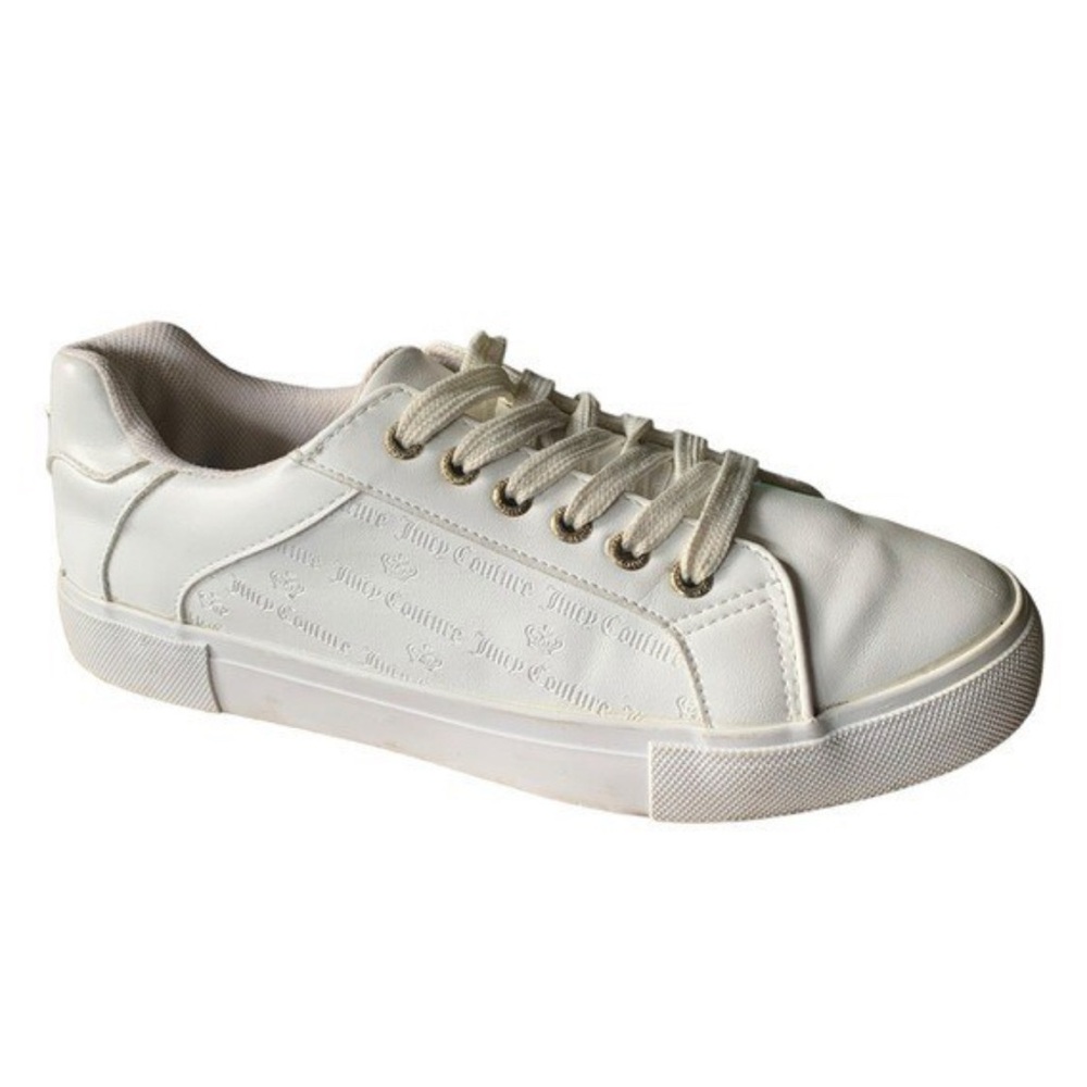 Juicy Couture White Leather Sneakers Women’s Size 7.5 Logo Embossed Low Top